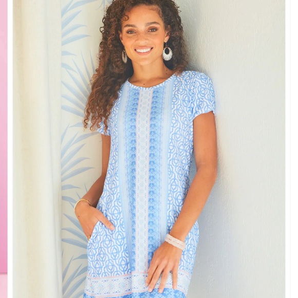 Cabana Life Pink and Red Patterned Short Sleeve Beach Pool Coverup Dress UPF50+ - Picture 7 of 14